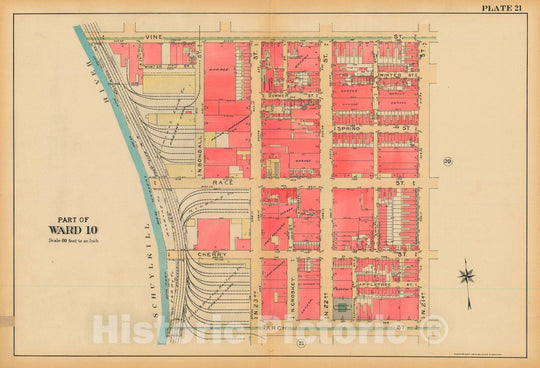 Historic Map : Philadelphia 1927 Plate 021 , Atlas 5th to 10th Wards of the City of Philadelphia , Vintage Wall Art