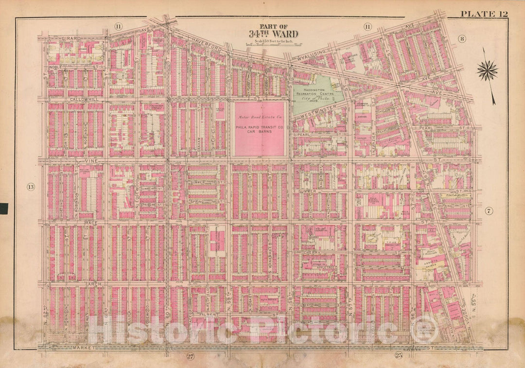 Historic Map : Atlas City of Philadelphia Wards 24,27,34,40,44&46 West Philadelphia, West Philadelphia 1927 Plate 012 , Vintage Wall Art