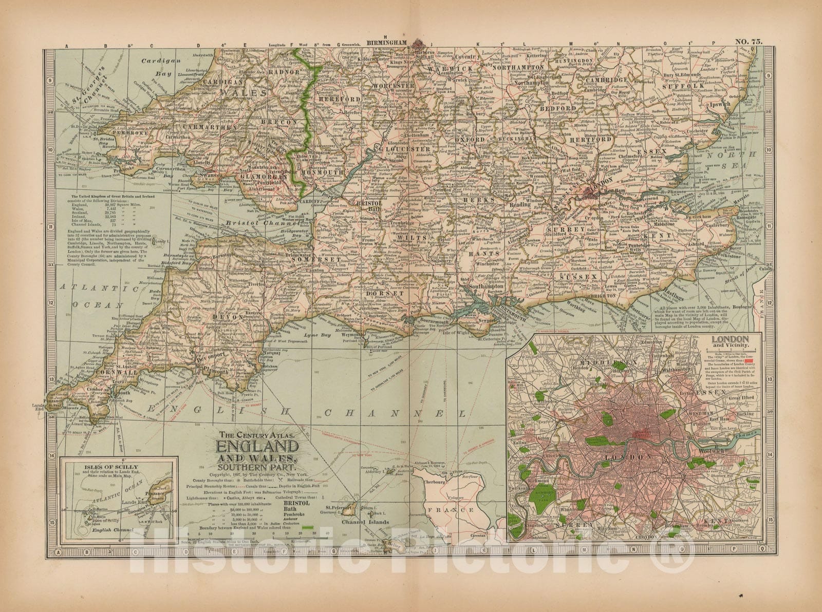 Historic Map : England & Wales 1897 , The Century Atlas World , v2, Vintage Wall Art