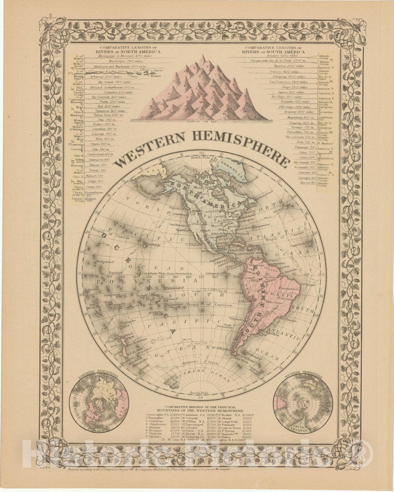 Historic Map : Western Hemisphere 1882 , Mitchell's New General Atlas , Vintage Wall Art