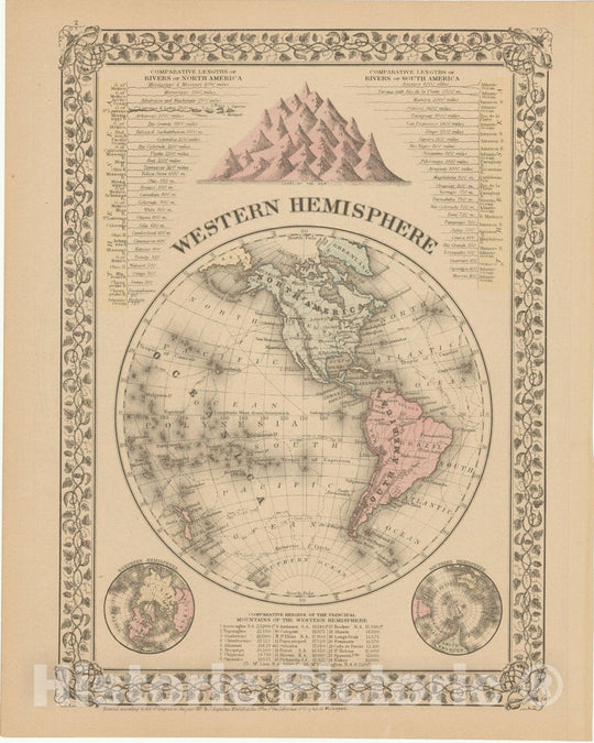 Historic Map : Western Hemisphere 1882 , Mitchell's New General Atlas , Vintage Wall Art