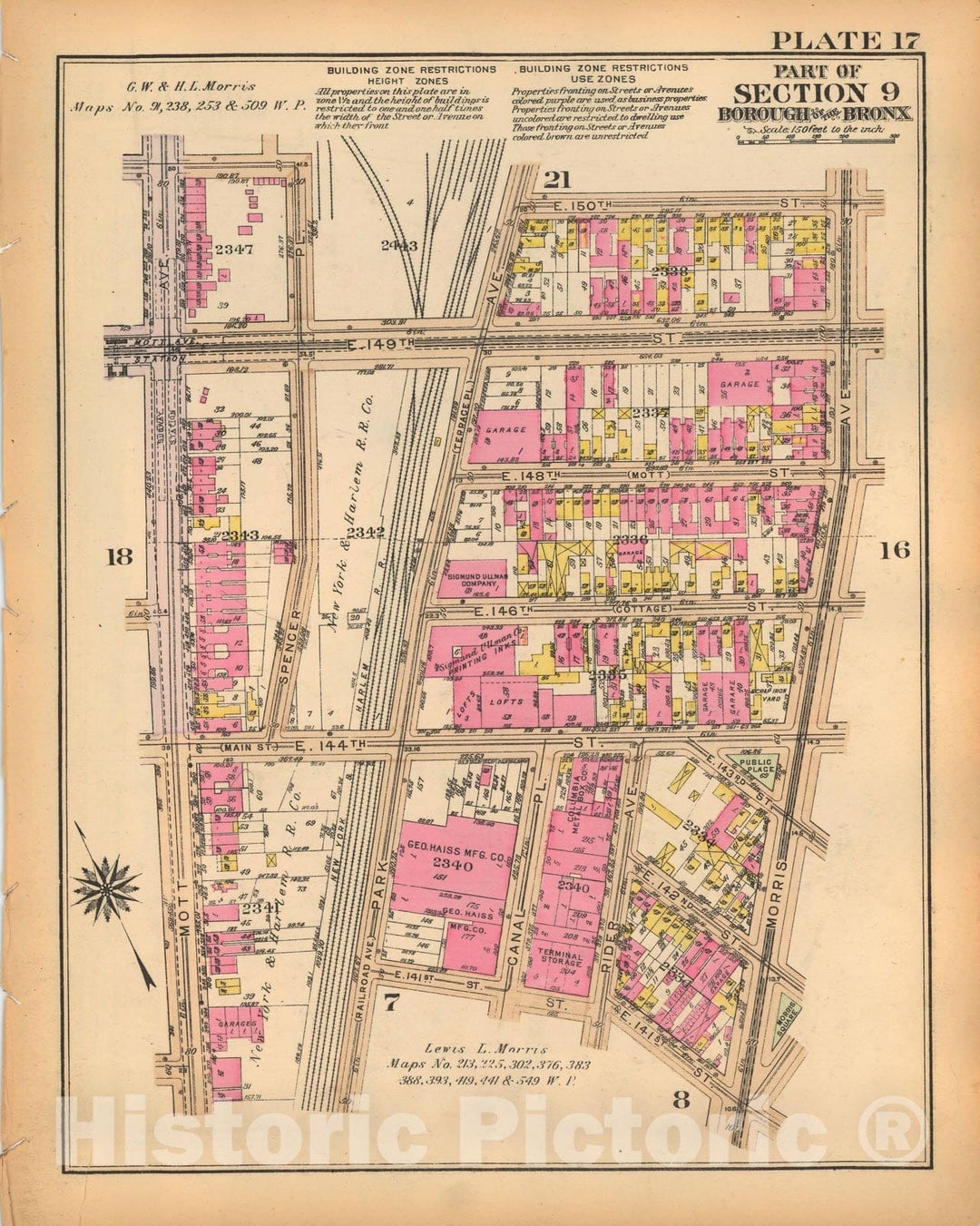 Historic Map : Borough of The Bronx, Sections 9-13, The Bronx 1928 Plate 017 , Vintage Wall Art