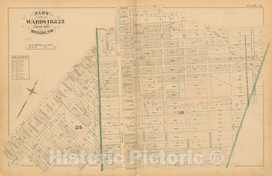 Historic Map : Atlas Entire City of Brooklyn Complete in One Volume, Brooklyn 1880 Plate 032 , Vintage Wall Art