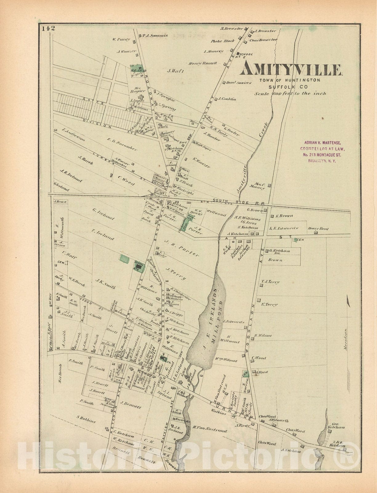 Historic Map : Atlas of Long Island, New York, Babylon 1873 , Vintage Wall Art