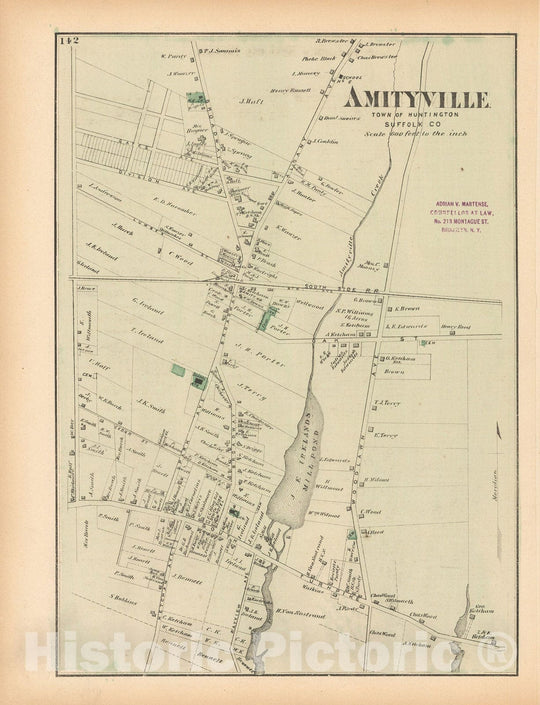 Historic Map : Atlas of Long Island, New York, Babylon 1873 , Vintage Wall Art