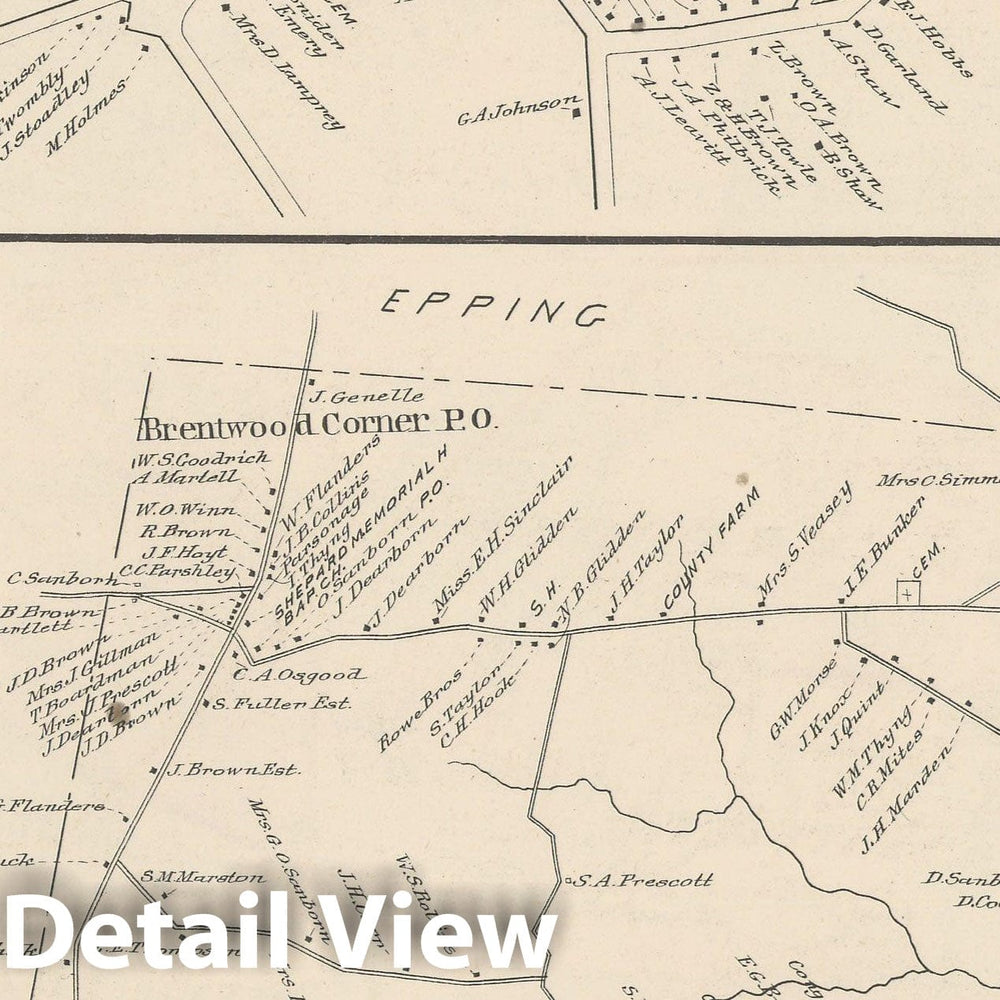 Historic Map : Brentwood & Hampton 1892 , Town and City Atlas State of New Hampshire , Vintage Wall Art