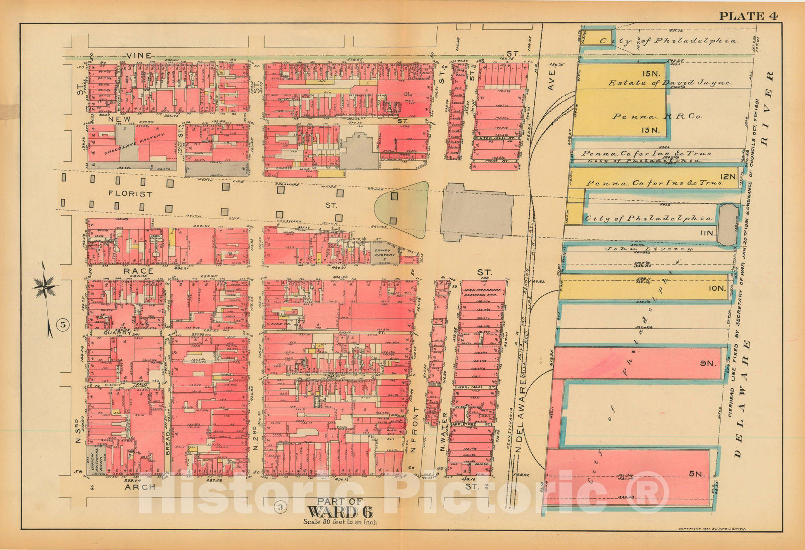 Historic Map : Philadelphia 1927 Plate 004 , Atlas 5th to 10th Wards of the City of Philadelphia , Vintage Wall Art