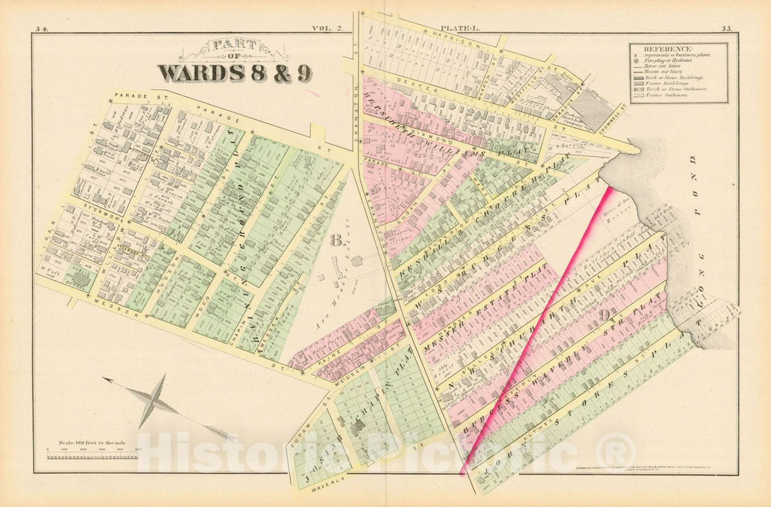 Historic Map : City Atlas of Providence Rhode Island by Wards, Volume II, Providence 1875 Plate L , Vintage Wall Art