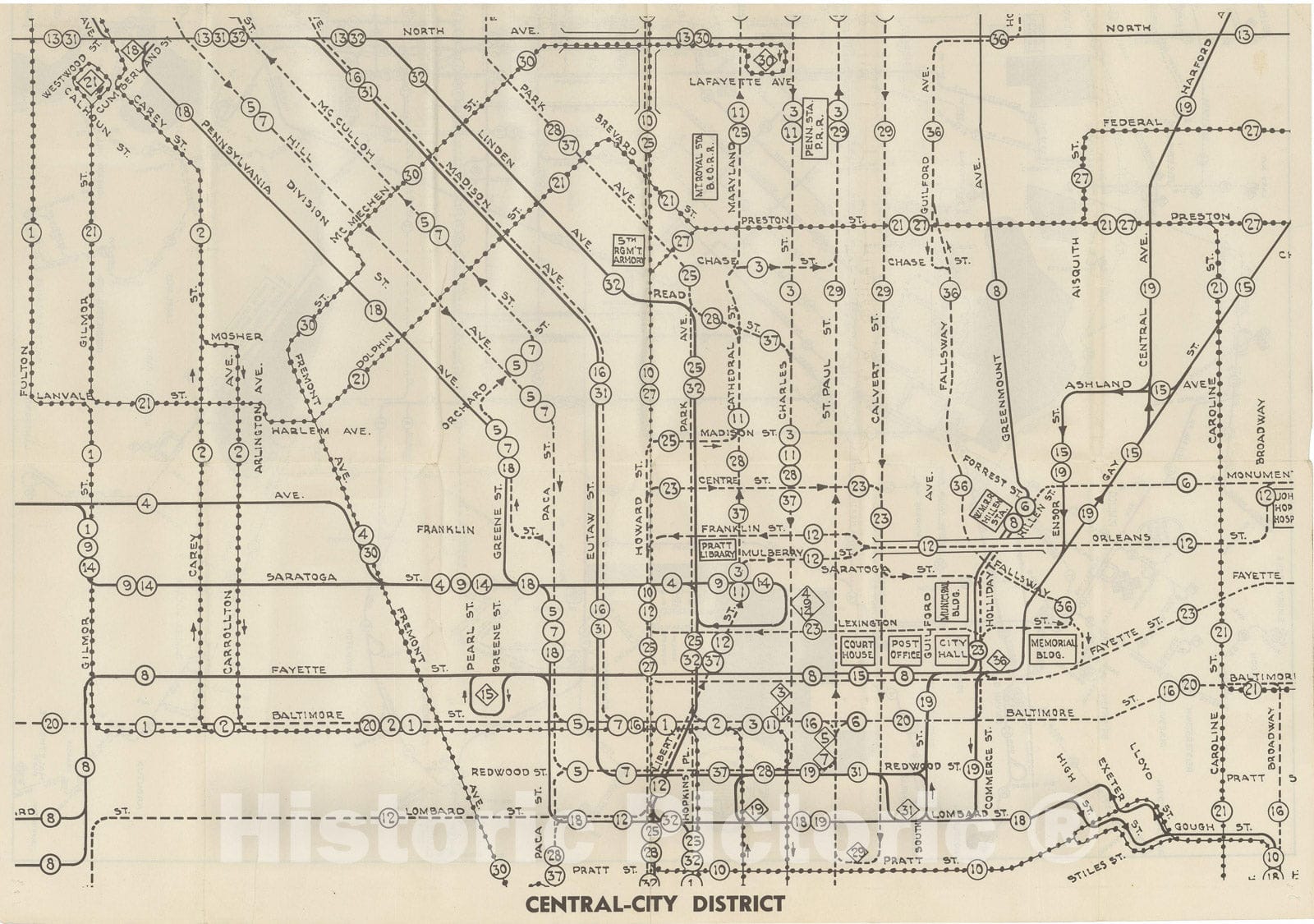 Historic Map : Baltimore Transit Map 1950 Railroad Catography , Vintage Wall Art