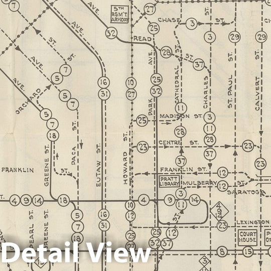 Historic Map : Baltimore Transit Map 1950 Railroad Catography , Vintage Wall Art