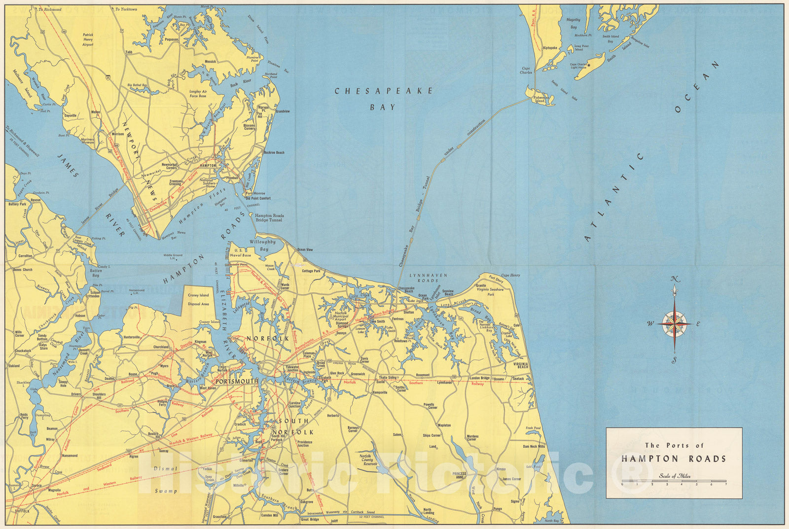 Historic Map : Newport News, The Port of Hampton Roads 1962 , Nirenstein's National Preferred Real Estate Locations of Business Properties , Vintage Wall Art