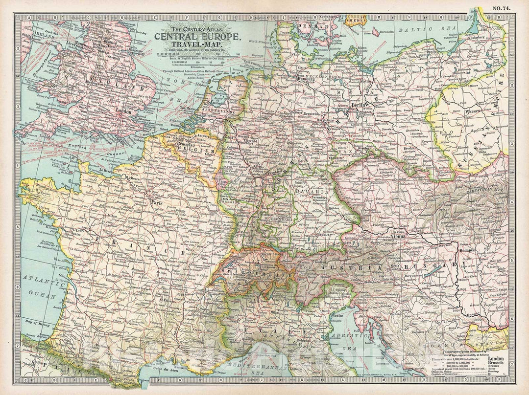 Historic Map : Center of Europe 1914 , Century Atlas of the World, Vintage Wall Art