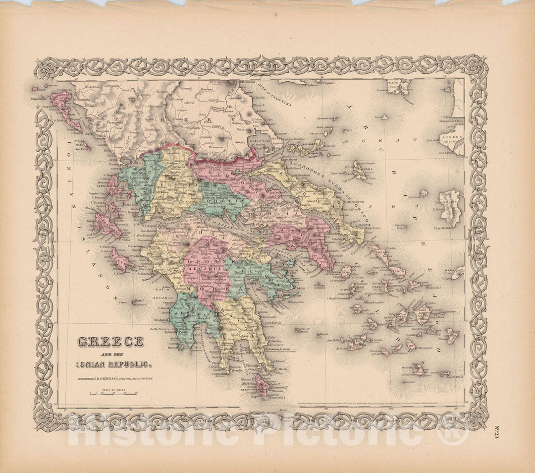 Historic Map : Greece 1856 , Colton's Atlas World , Vintage Wall Art