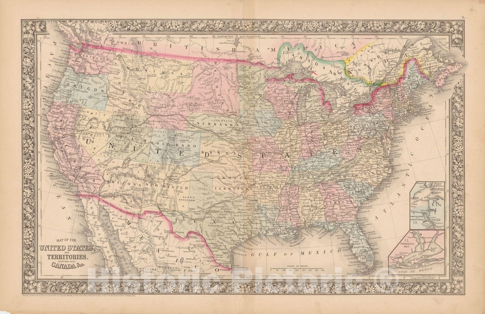 Historic Map : United States 1864 , New General (World) Atlas , Vintage Wall Art