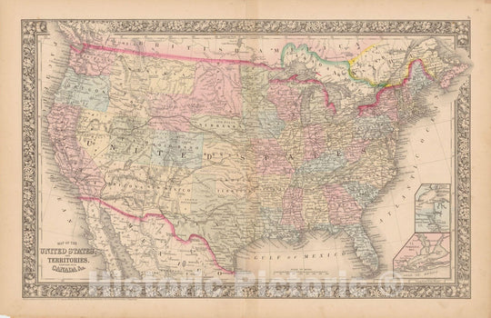 Historic Map : United States 1864 , New General (World) Atlas , Vintage Wall Art