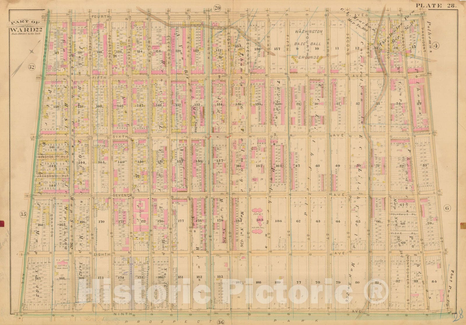 Historic Map : Robinson's Atlas City of Brooklyn, NY, Brooklyn 1886 Plate 028 , Vintage Wall Art