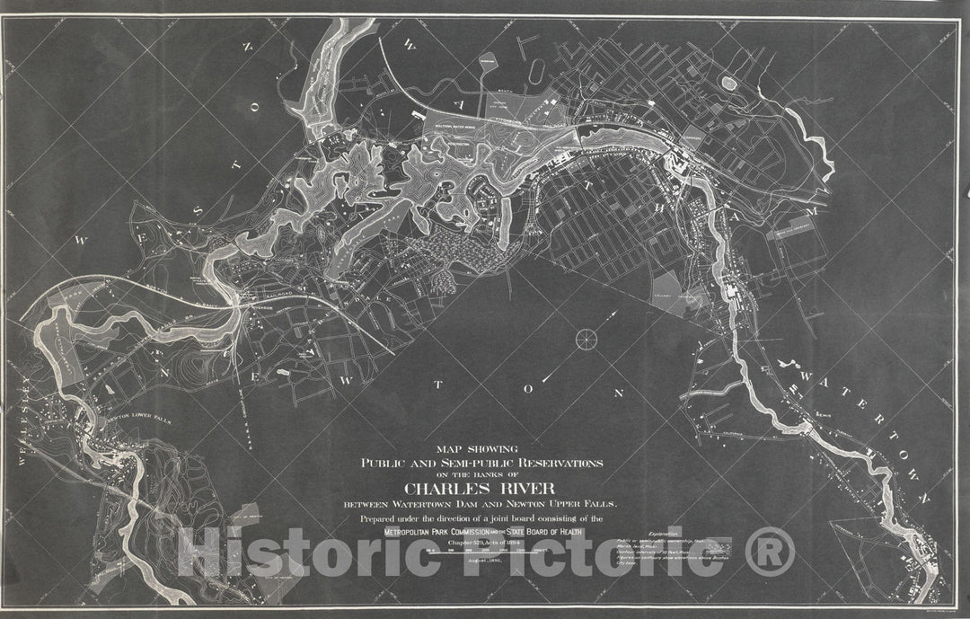 Historic Map : Newton, Charles River Reservations 1894 , Nirenstein's National Preferred Real Estate Locations of Business Properties , Vintage Wall Art