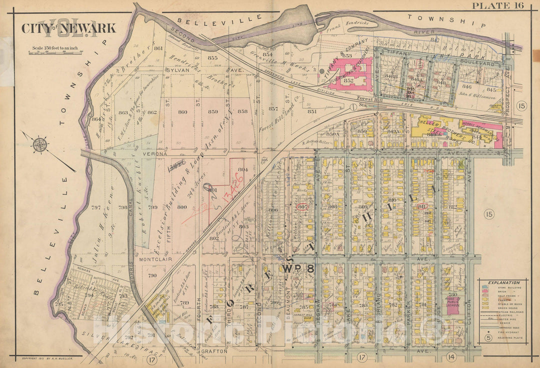 Historic Map : Atlas of Newark, Volume 1, Newark 1911 Plate 016 , Vintage Wall Art