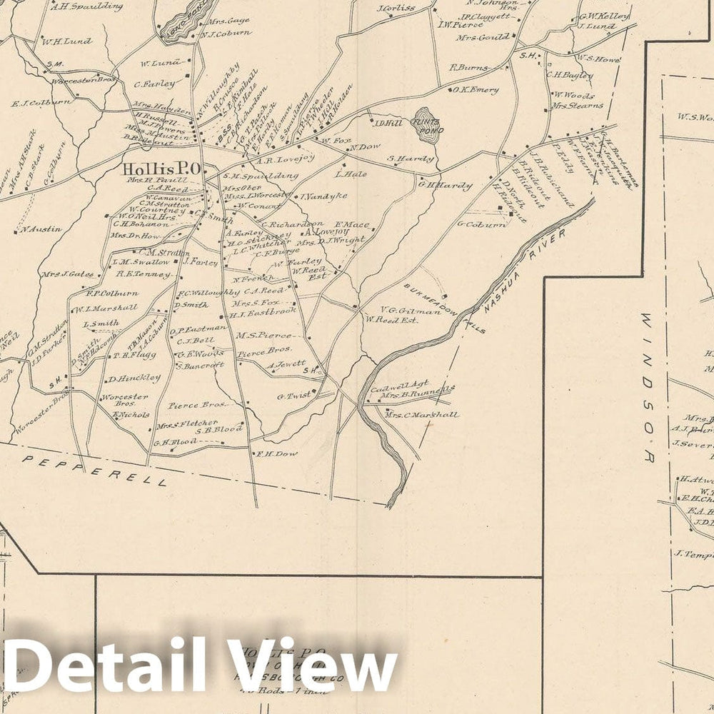 Historic Map : Hillsborough & Hollis & Milford 1892 , Town and City Atlas State of New Hampshire , Vintage Wall Art