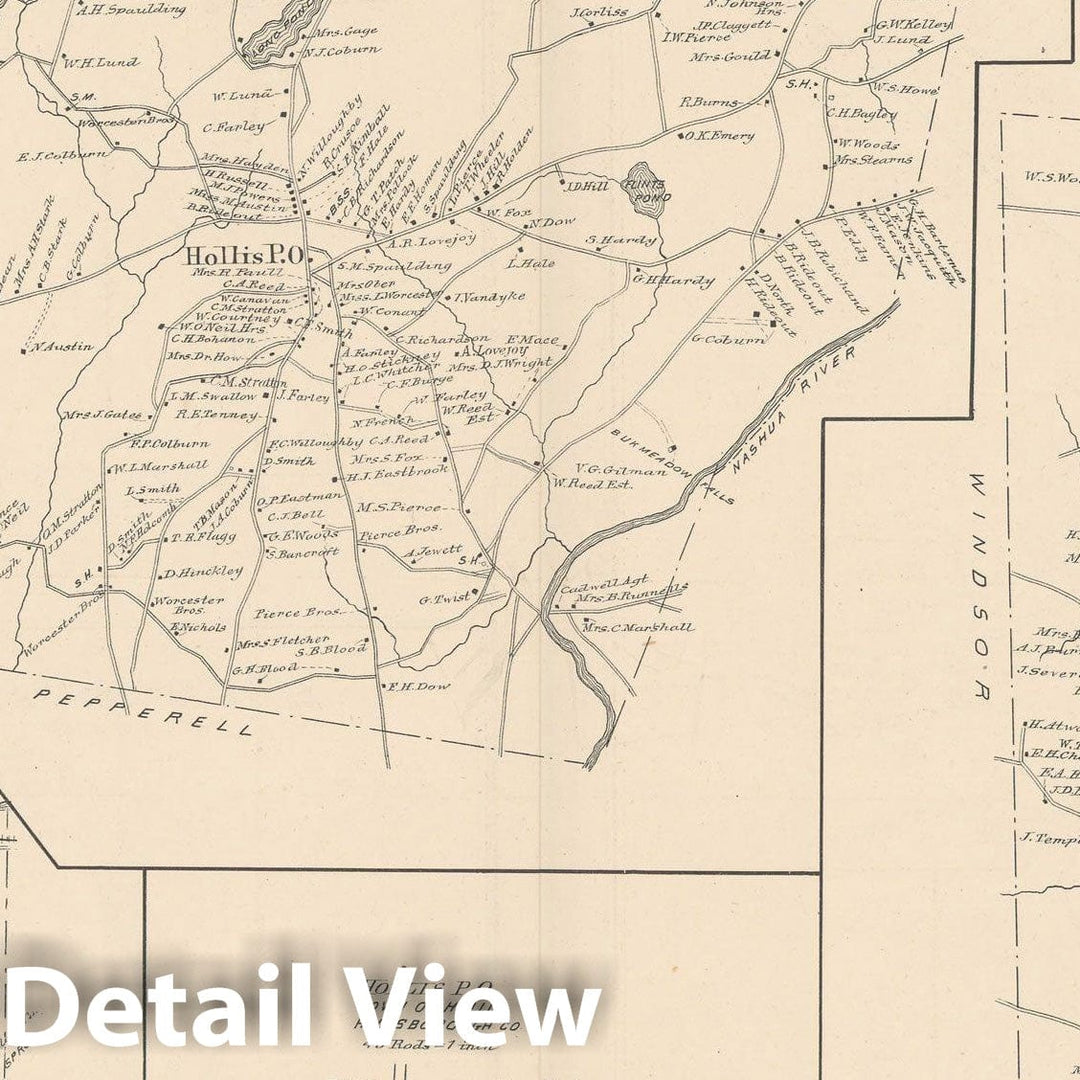 Historic Map : Hillsborough & Hollis & Milford 1892 , Town and City Atlas State of New Hampshire , Vintage Wall Art