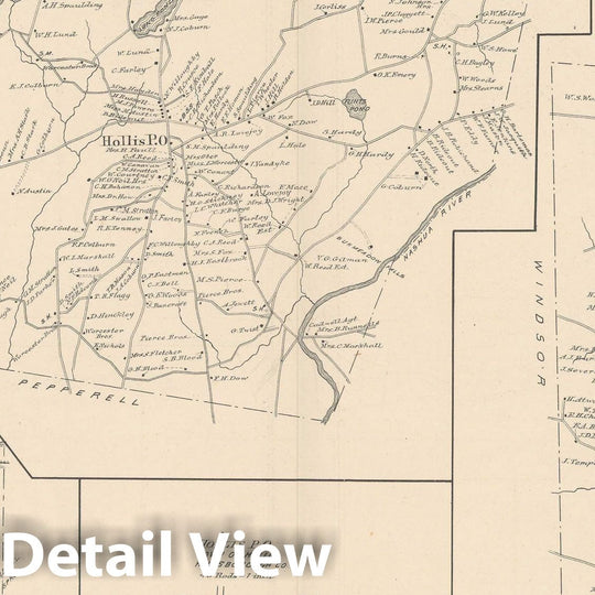 Historic Map : Hillsborough & Hollis & Milford 1892 , Town and City Atlas State of New Hampshire , Vintage Wall Art