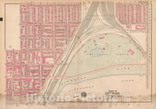 Historic Map : Atlas City of Philadelphia Wards 24,27,34,40,44&46 West Philadelphia, West Philadelphia 1927 Plate 003 , Vintage Wall Art