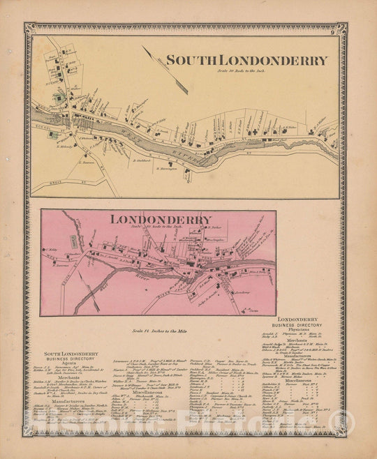 Historic Map : Atlas of Windham County, VT, Londonderry 1869 , Vintage Wall Art