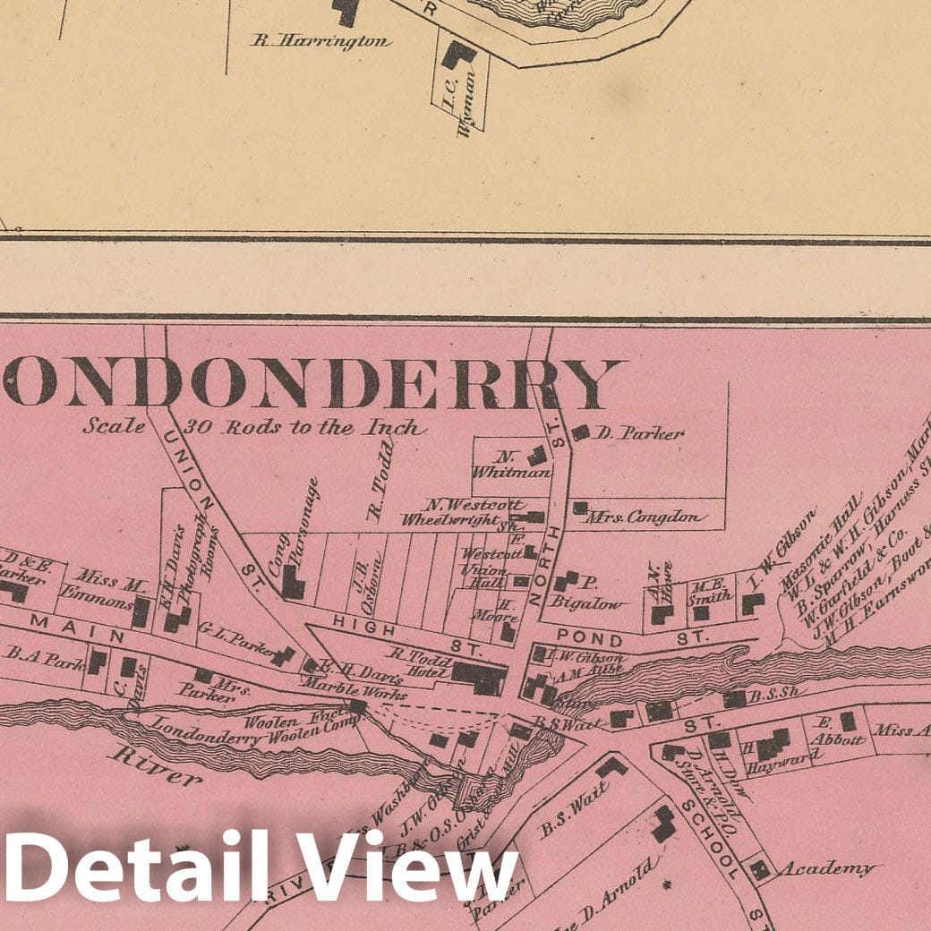 Historic Map : Atlas of Windham County, VT, Londonderry 1869 , Vintage Wall Art