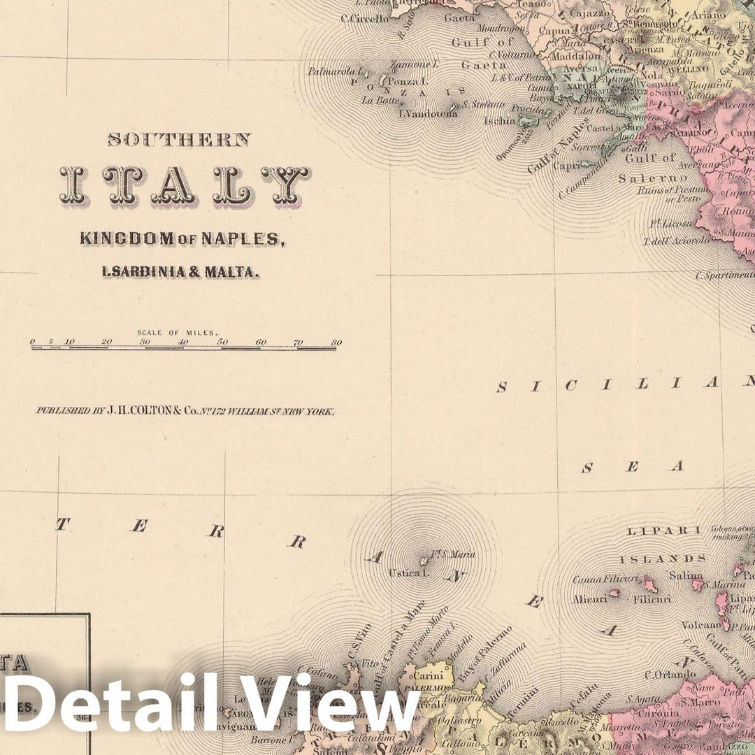 Historic Map : Italy 1856 , Colton's Atlas World , Vintage Wall Art