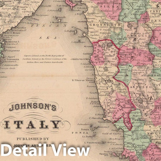 Historic Map : Italy 1865 , Johnson's Family Atlas , Vintage Wall Art