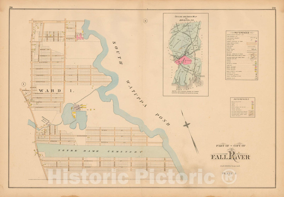 Historic Map : New Topographical Atlas of Surveys Bristol County Massachusetts, Fall River 1895 Plate 005 , Vintage Wall Art