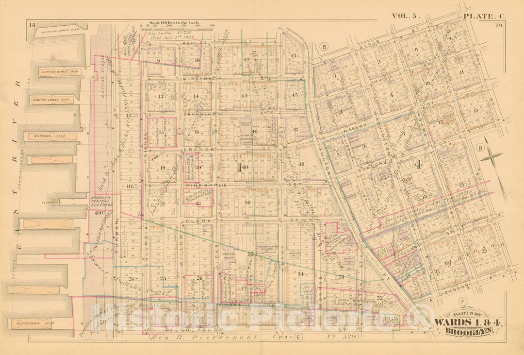 Historic Map : Atlas of Brooklyn Vols. 5 & 6, Brooklyn 1880 Vol. 5 Plate C , Vintage Wall Art