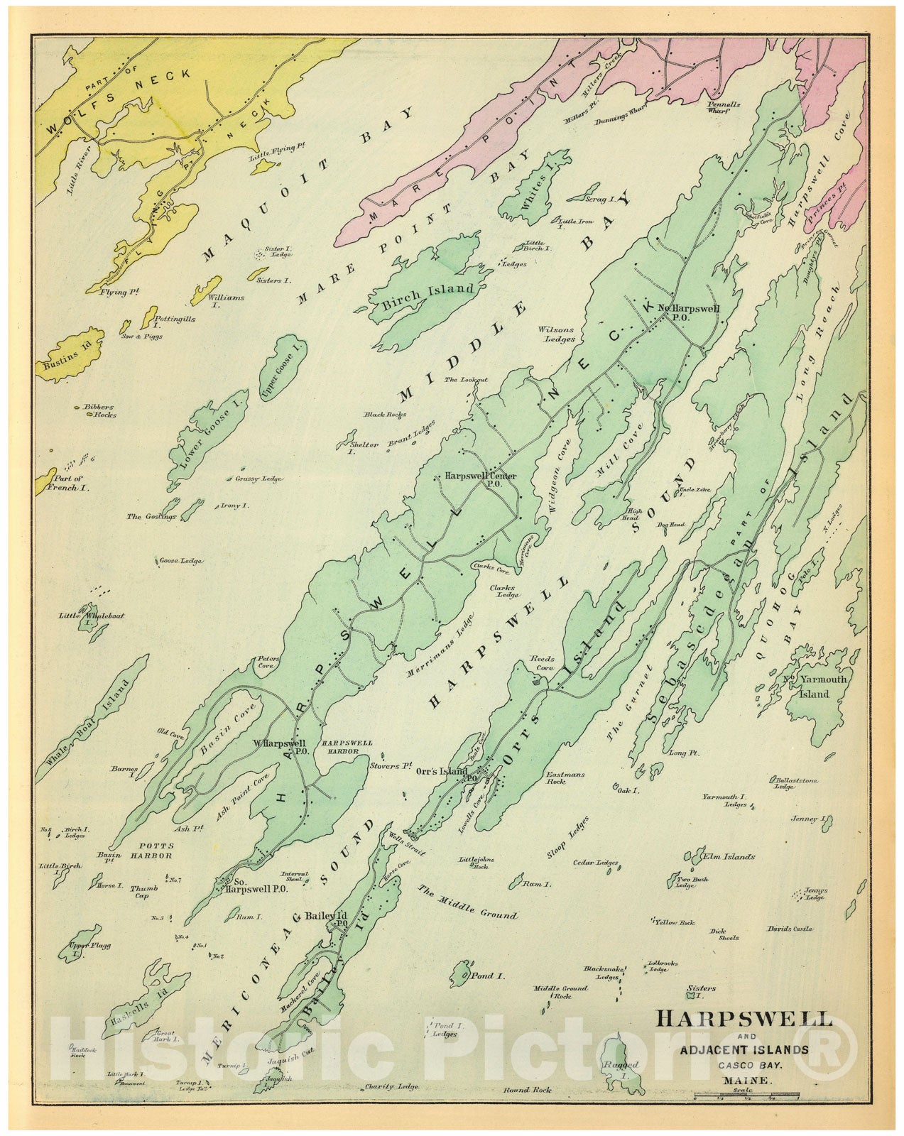 Historic Map : Atlas State of Maine, Harpswell 1894-95 , Vintage Wall Art