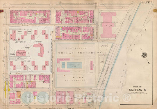 Historic Map : Atlas City of New York, Borough of Manhattan, Volume 4, 110th St to 145th St, Manhattan 1914 Plate 001 , Vintage Wall Art