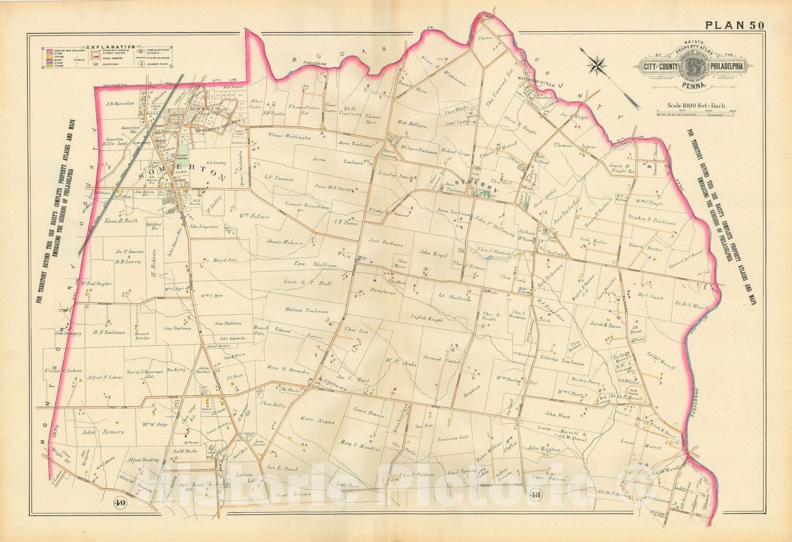 Historic Map : Baist's Property Atlas of Philadelphia, Philadelphia 1895 Plate 050 , Vintage Wall Art