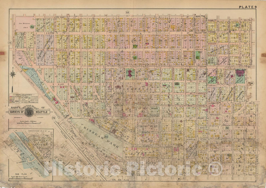 Historic Map : Real Estate Atlas of Surveys of Seattle, Seattle 1912 Plate 009 , Vintage Wall Art