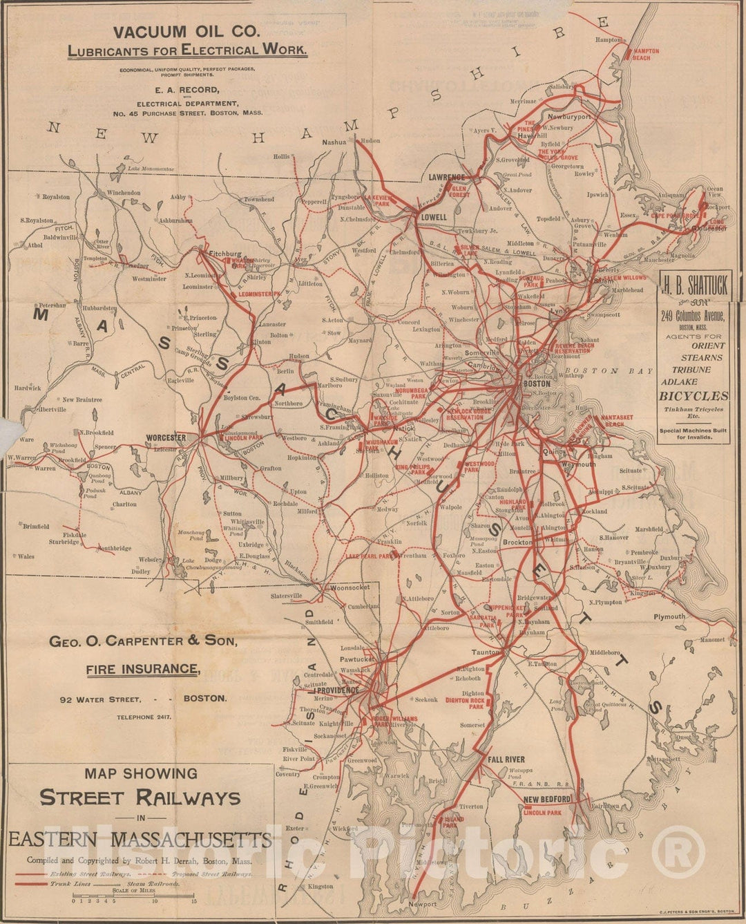 Historic Map : Greater Boston Transit Maps, Street Railways in Eastern Massachusetts 1900 Railroad Catography , Vintage Wall Art