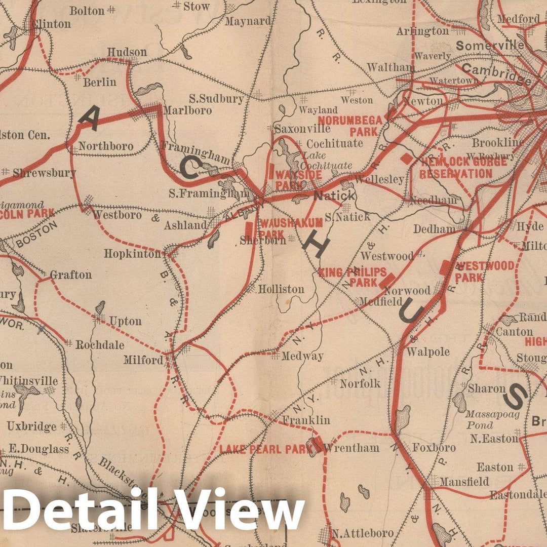 Historic Map : Greater Boston Transit Maps, Street Railways in Eastern Massachusetts 1900 Railroad Catography , Vintage Wall Art