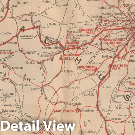 Historic Map : Greater Boston Transit Maps, Street Railways in Eastern Massachusetts 1900 Railroad Catography , Vintage Wall Art