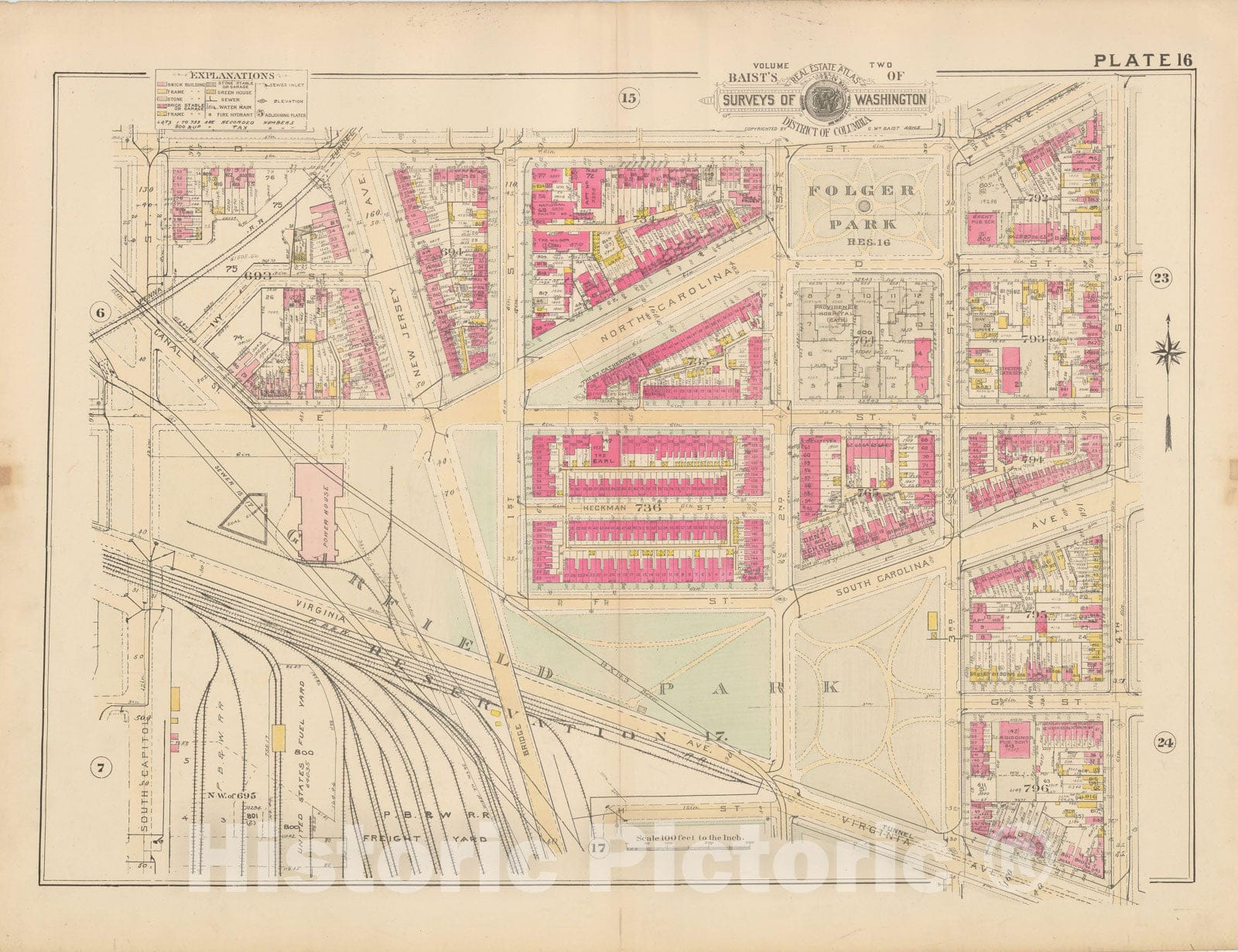 Historic Map : Atlas of Washington D.C. Volume 2 (NE, SE, SW), Washington 1928 Plate 016 , Vintage Wall Art