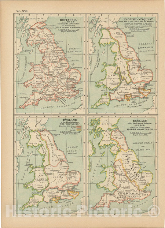 Historic Map : England 1914 , Century Atlas of the World, Vintage Wall Art