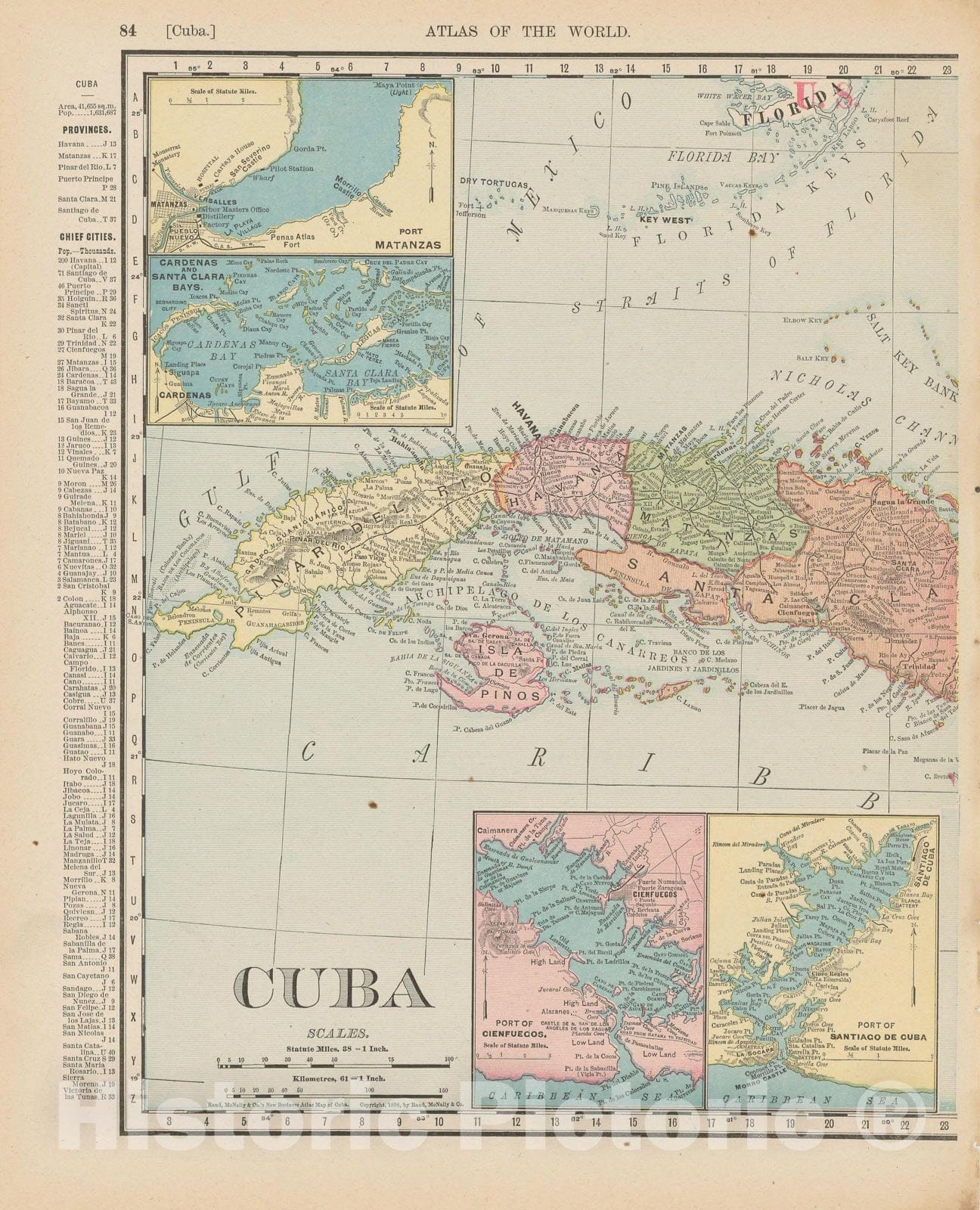 Historic Map : Cuba 1900 , Universal Atlas World , Vintage Wall Art