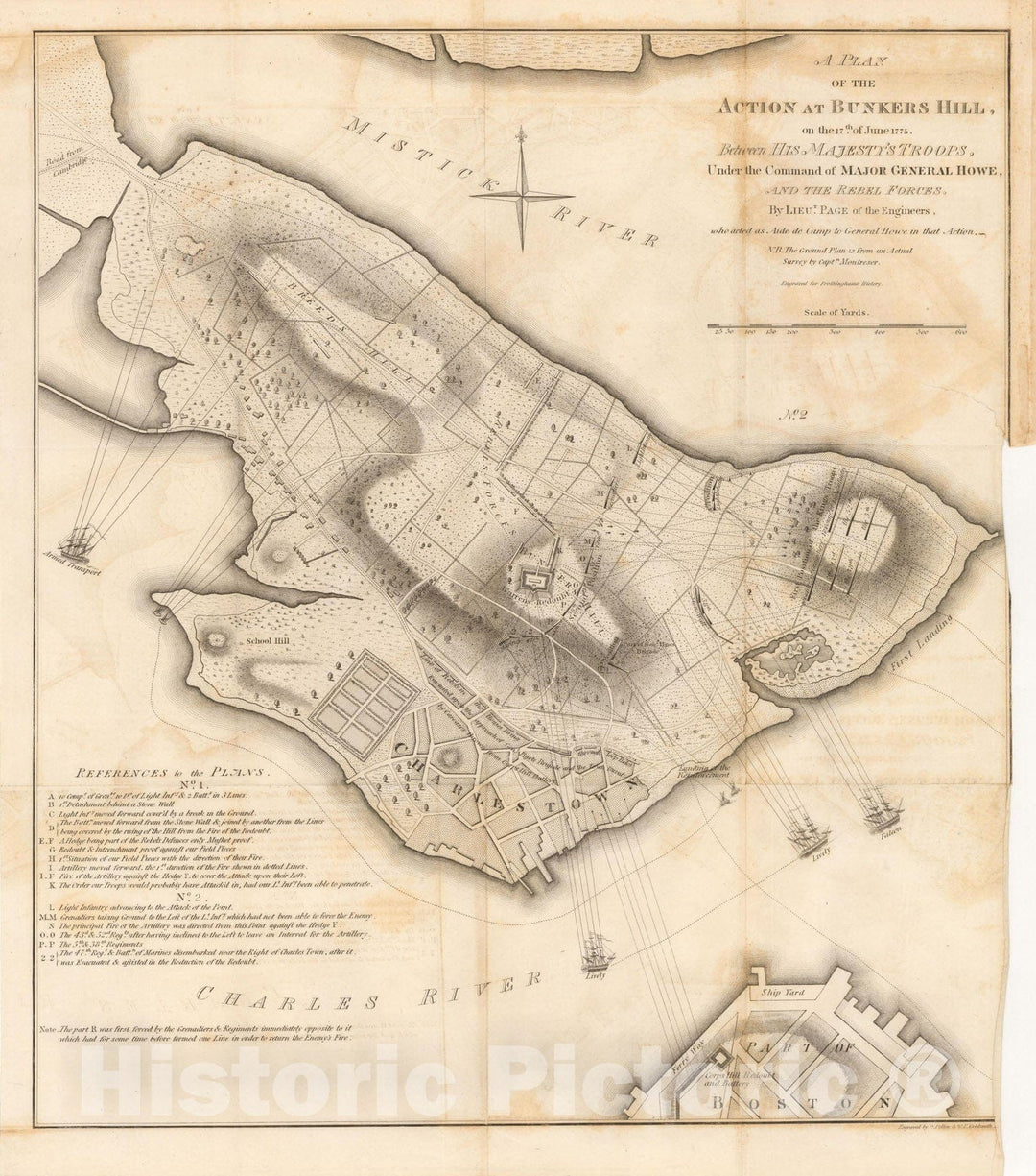 Historic Map : Revolutionary War Maps of Boston and Massachusetts, Action at Bunker Hill 1775 , Vintage Wall Art