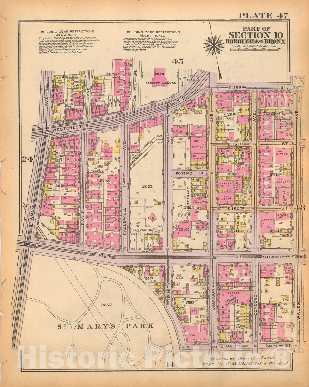 Historic Map : Borough of The Bronx, Sections 9-13, The Bronx 1928 Plate 047 , Vintage Wall Art