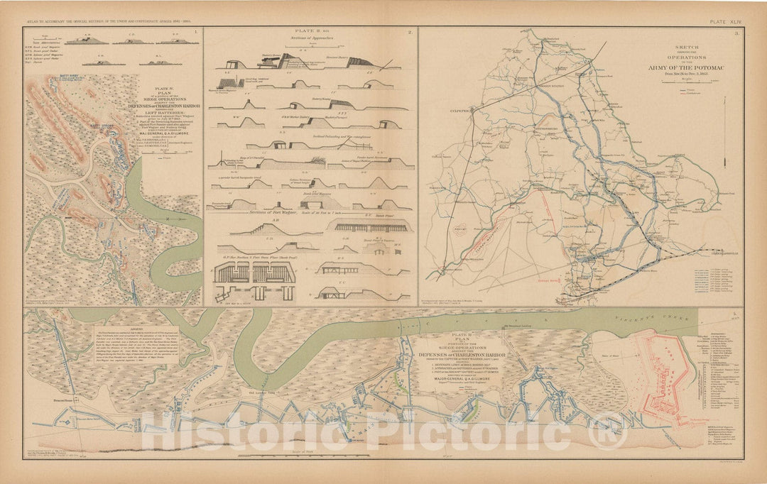 Historic Map : Civil War Atlas of the Union and Confederate Armies, Battles in SC & VA 1895 , Vintage Wall Art