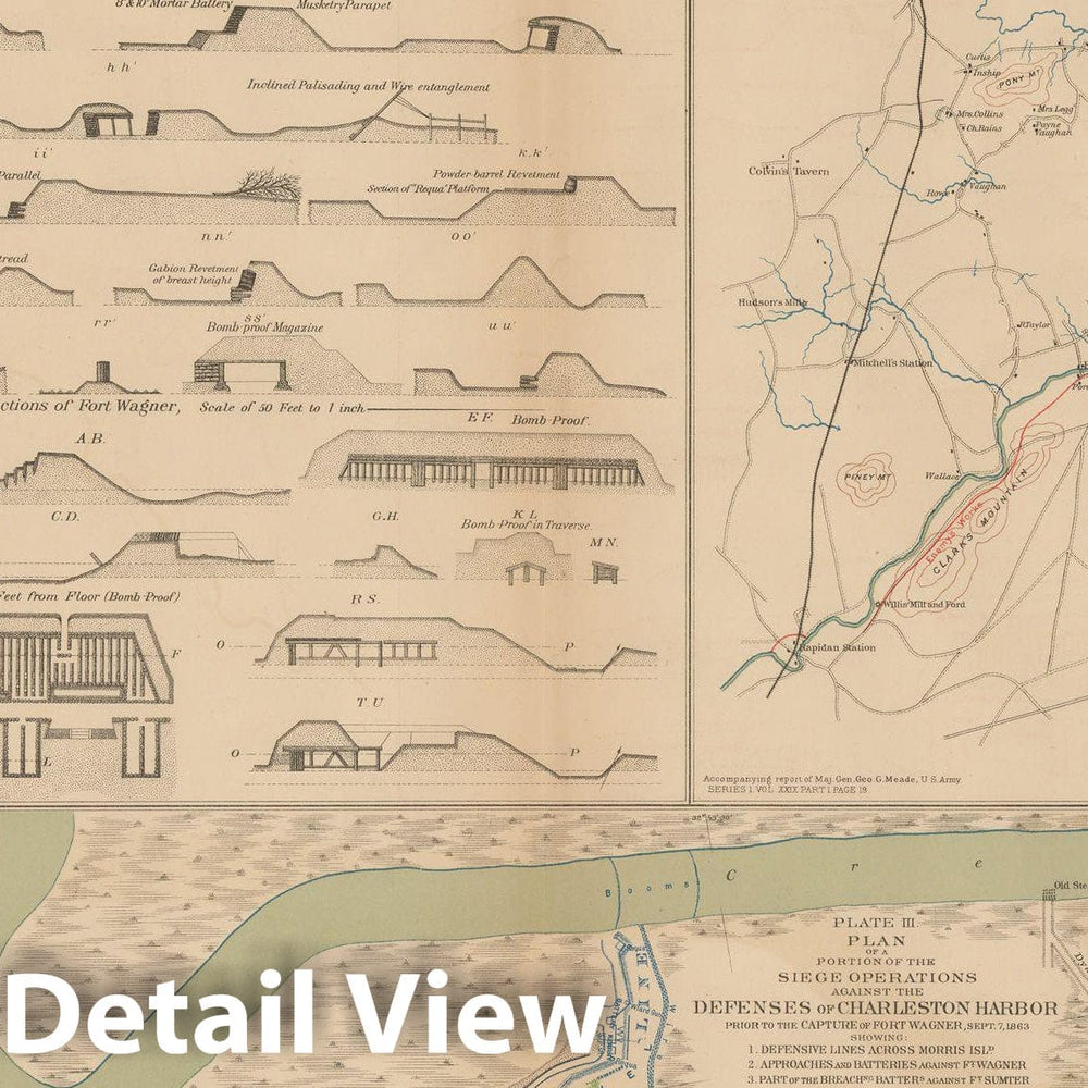 Historic Map : Civil War Atlas of the Union and Confederate Armies, Battles in SC & VA 1895 , Vintage Wall Art