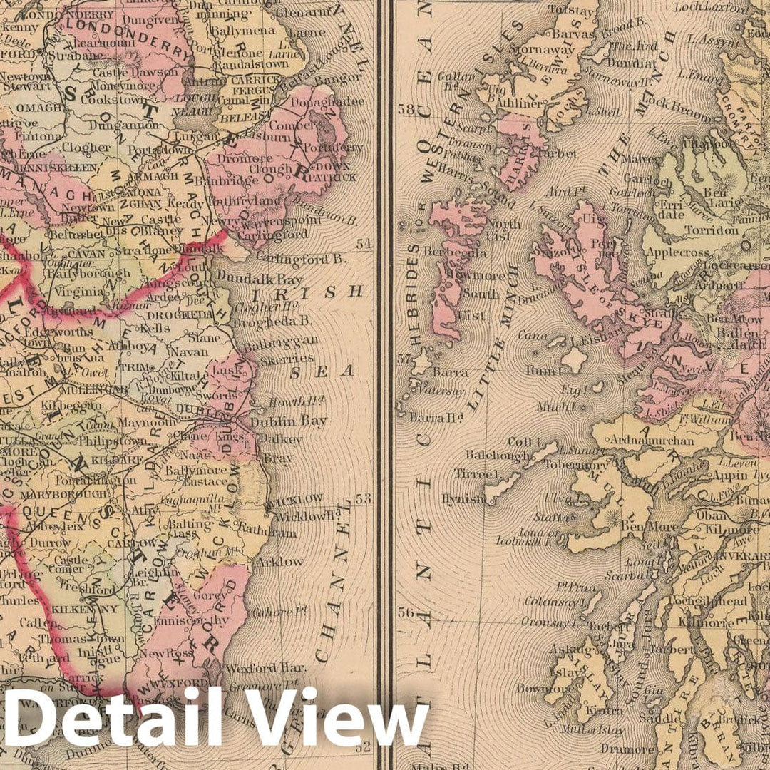 Historic Map : Ireland & Scotland 1867 , New General Atlas , Vintage Wall Art