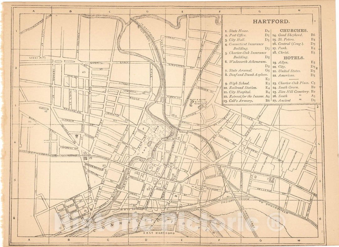 Historic Map : New England, Hartford 1890 , Vintage Wall Art