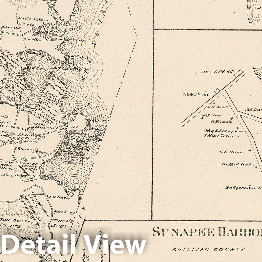 Historic Map : Sunapee 1892 , Town and City Atlas State of New Hampshire , Vintage Wall Art