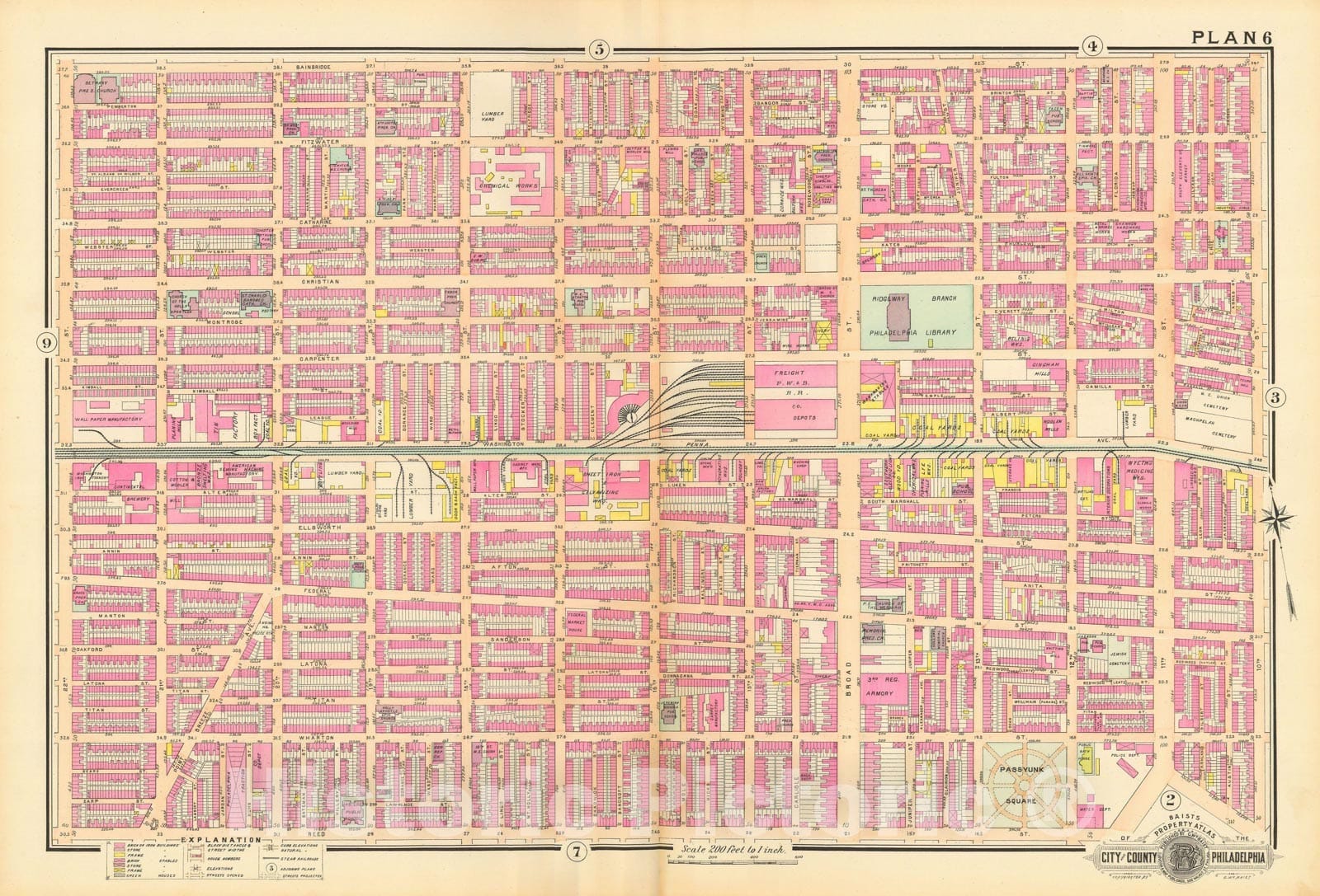 Historic Map : Baist's Property Atlas of Philadelphia, Philadelphia 1895 Plate 006 , Vintage Wall Art